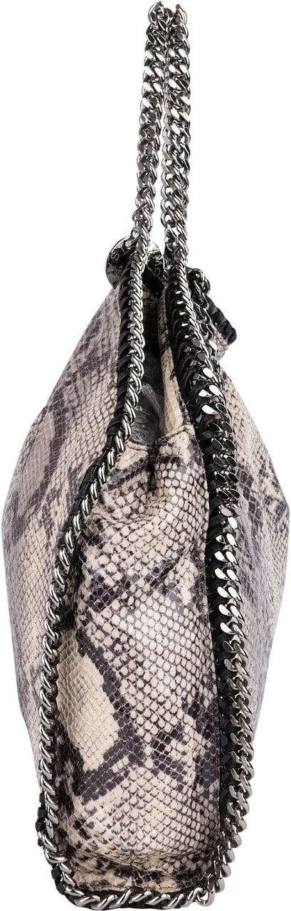 Stella McCartney Python Print Falabella Fold Over Tote Shoulder Bag Beige