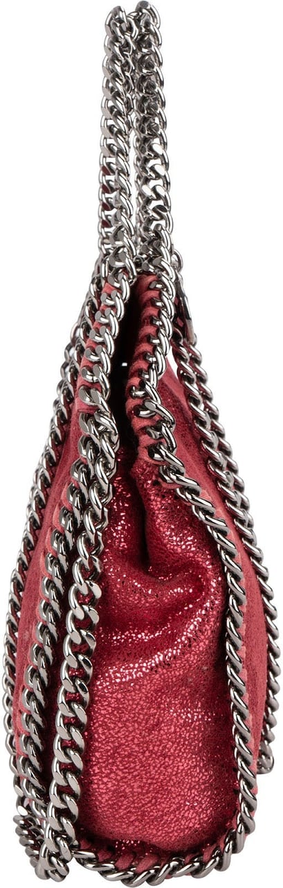 Stella McCartney Metallic Shaggy Mini Falabella Fold Over Tote Crossbody Handbag Rood
