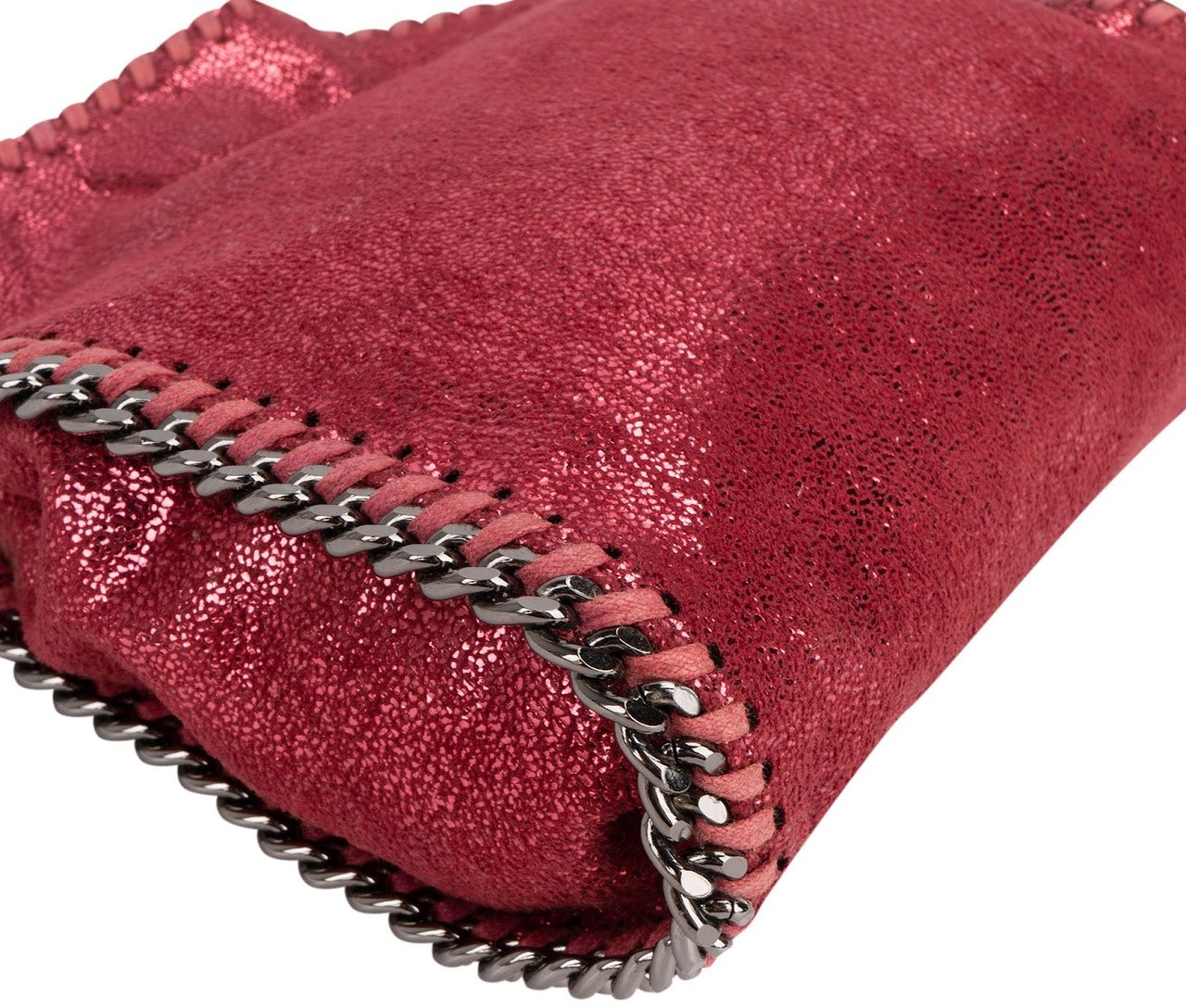 Stella McCartney Metallic Shaggy Mini Falabella Fold Over Tote Crossbody Handbag Rood