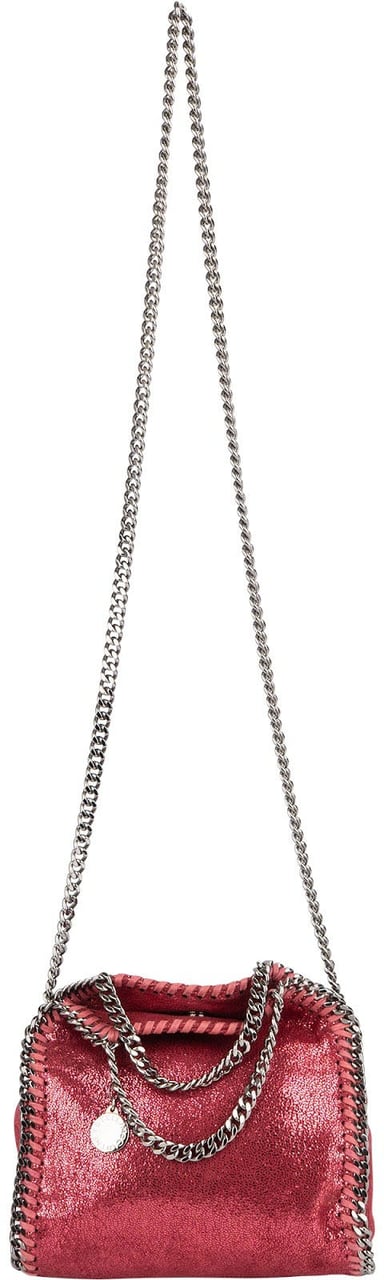 Stella McCartney Metallic Shaggy Mini Falabella Fold Over Tote Crossbody Handbag Rood