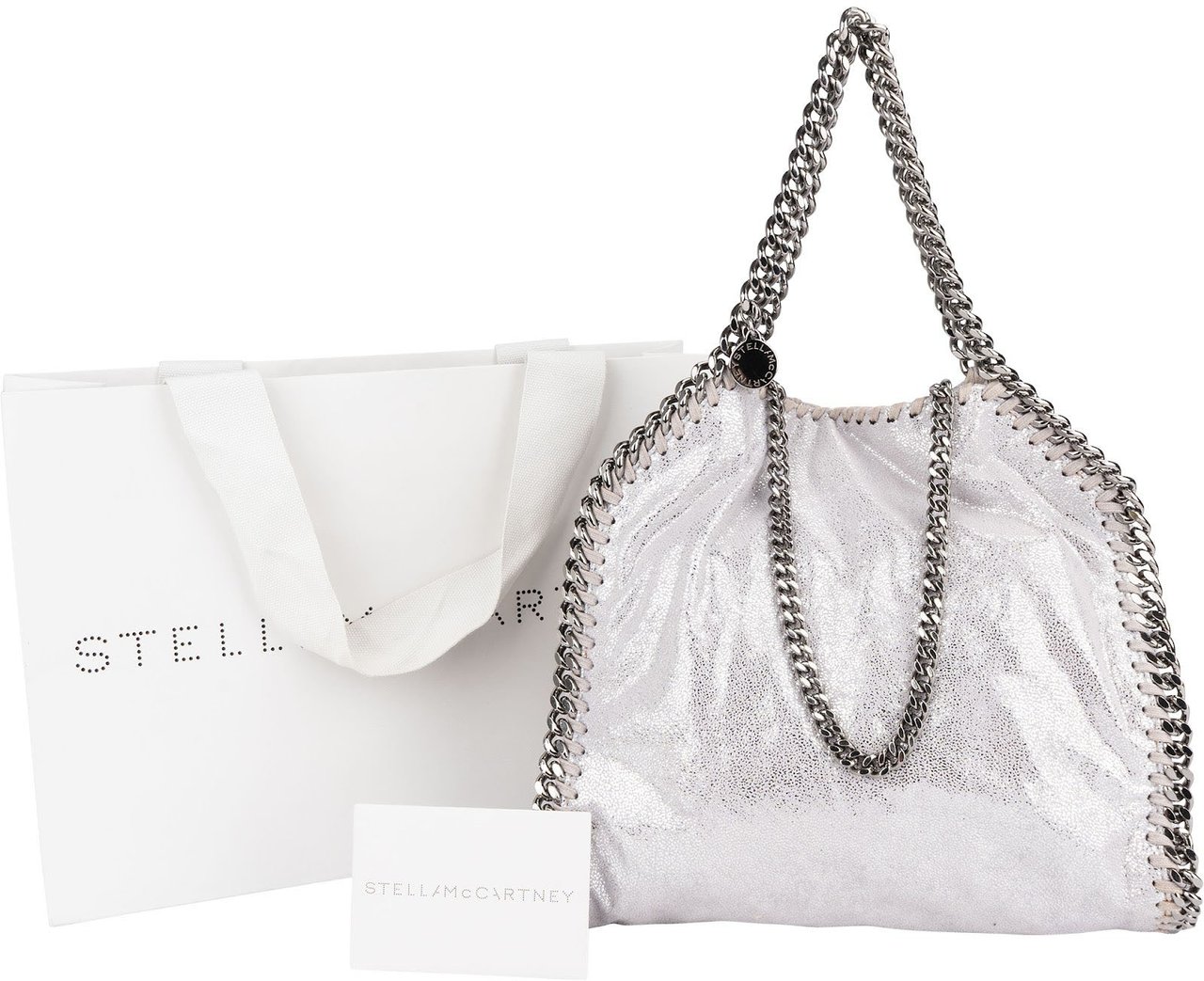 Stella McCartney Shaggy Falabella Fold Over Tote Crossbody Bag Zilver
