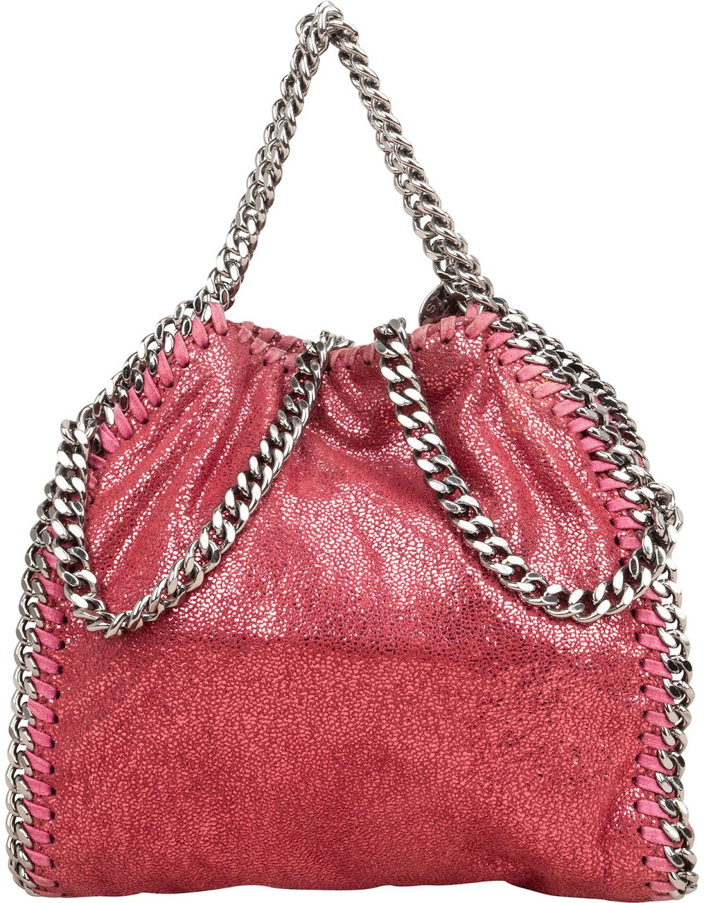 Stella McCartney Metallic Shaggy Small Falabella Fold Over Tote Crossbody Handbag Roze