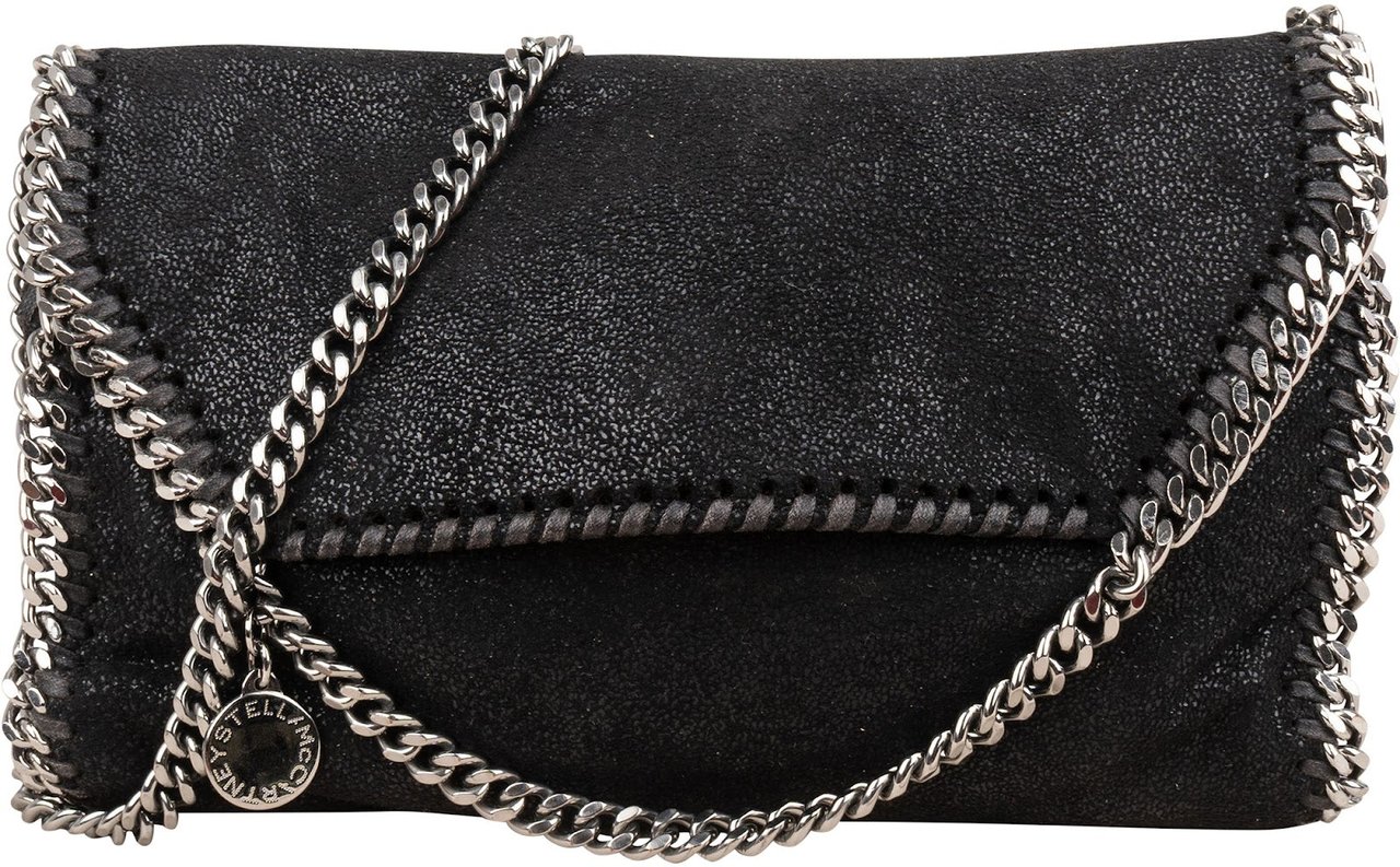 Stella McCartney Shaggy Falabella Fold Over Clutch Crossbody Bag Zwart