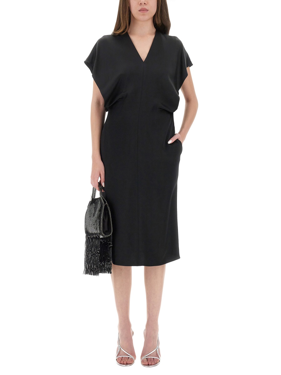 Stella McCartney MIDI DRESS WITH WING SLEEVES Zwart