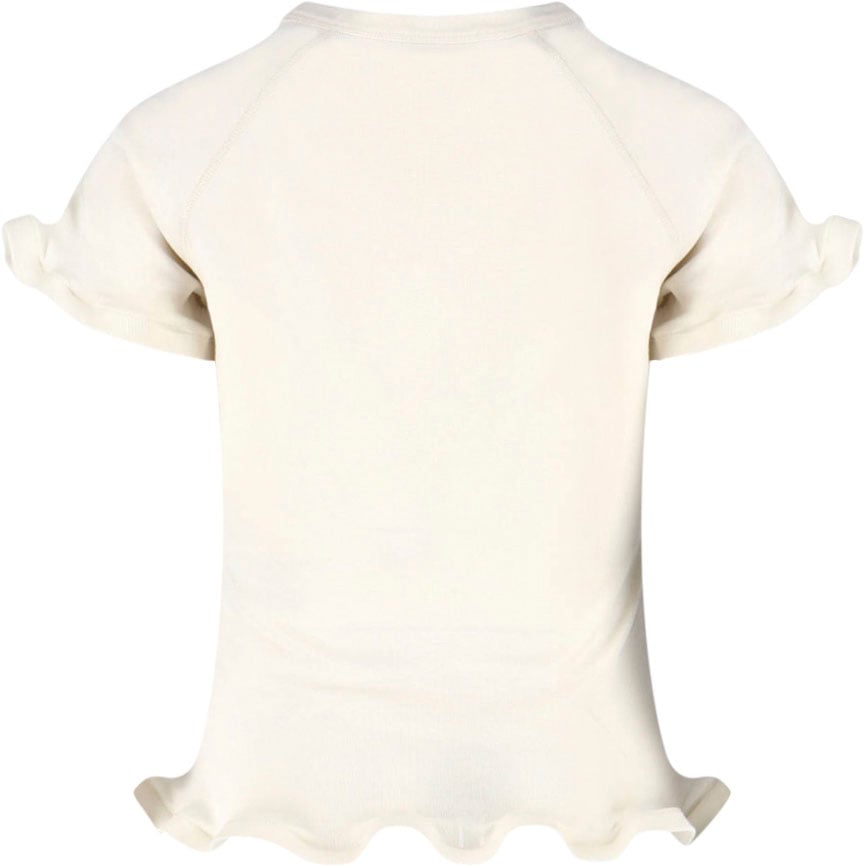 Stella McCartney Cream Ruffled Hem Cotton Jersey T-Shirt Neutraal