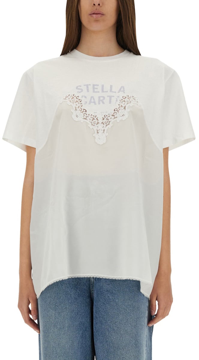 Stella McCartney T-SHIRT WITH LACE INSERT Wit