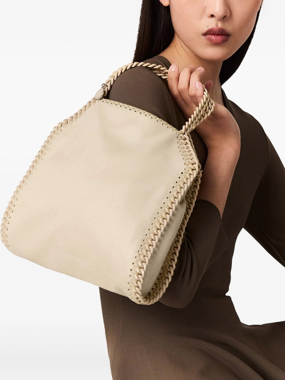 Stella McCartney Mini Shoulder Bag with Whipstitch Detail and Chain Strap Neutraal