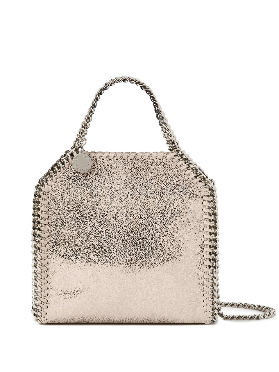 Stella McCartney Structured Metallic Shoulder Bag with Chain Trim Zilver