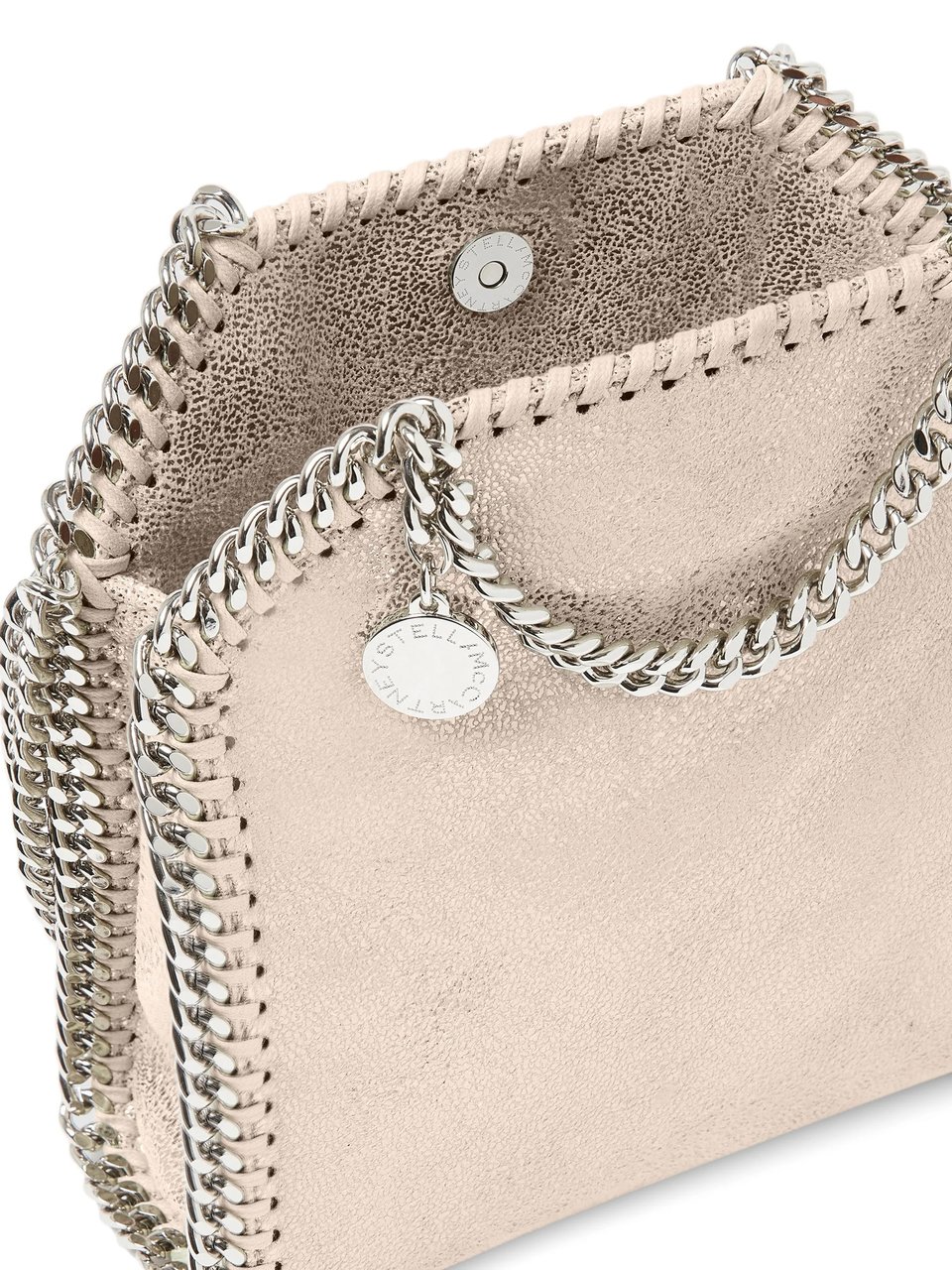 Stella McCartney Structured Metallic Shoulder Bag with Chain Trim Zilver
