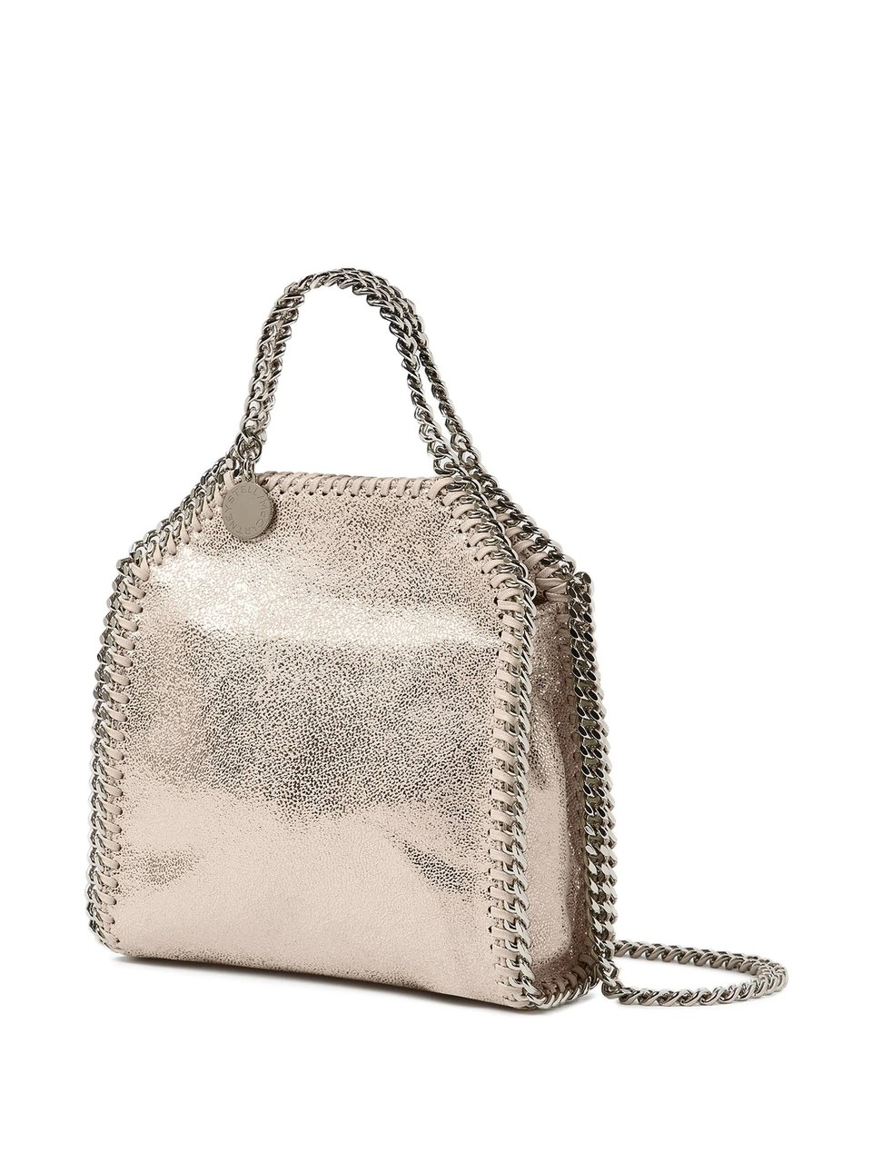 Stella McCartney Structured Metallic Shoulder Bag with Chain Trim Zilver