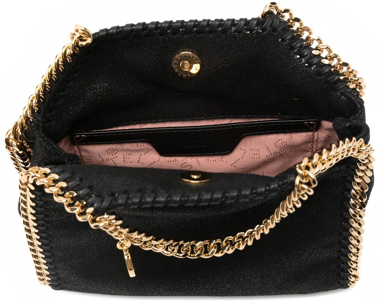 Stella McCartney Textured Black Tiny Bag With Chain Trim Zwart