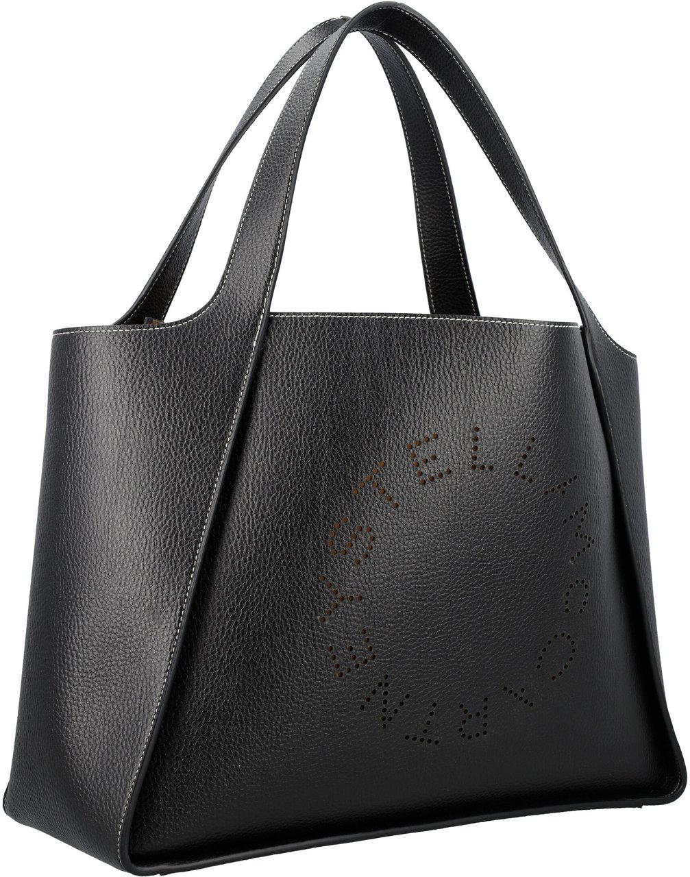 Stella McCartney Logo Tote Bag Embossed Grainy Alter Mat Nero Zwart