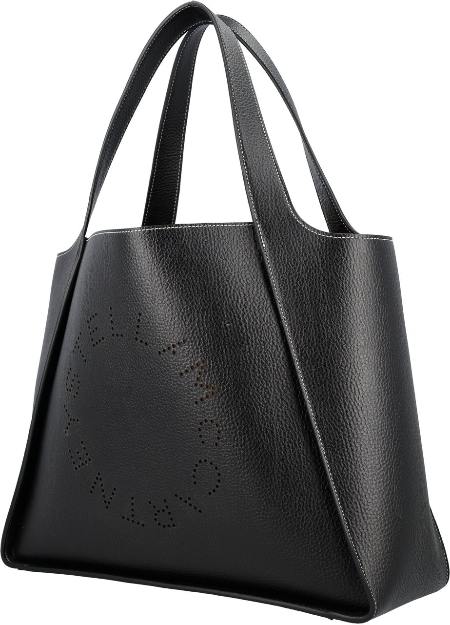 Stella McCartney Logo Tote Bag Embossed Grainy Alter Mat Nero Zwart