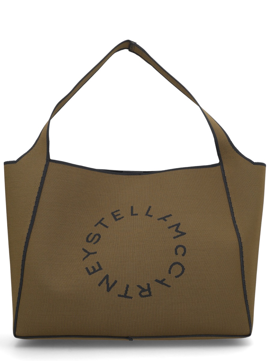 Stella McCartney Structured Brown Tote Bag with Circular Logo Design Groen