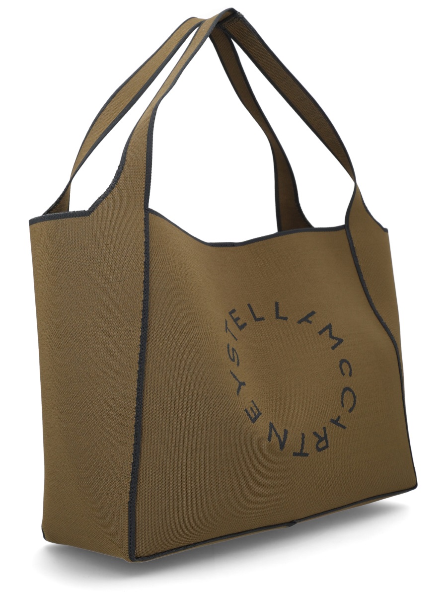 Stella McCartney Structured Brown Tote Bag with Circular Logo Design Groen