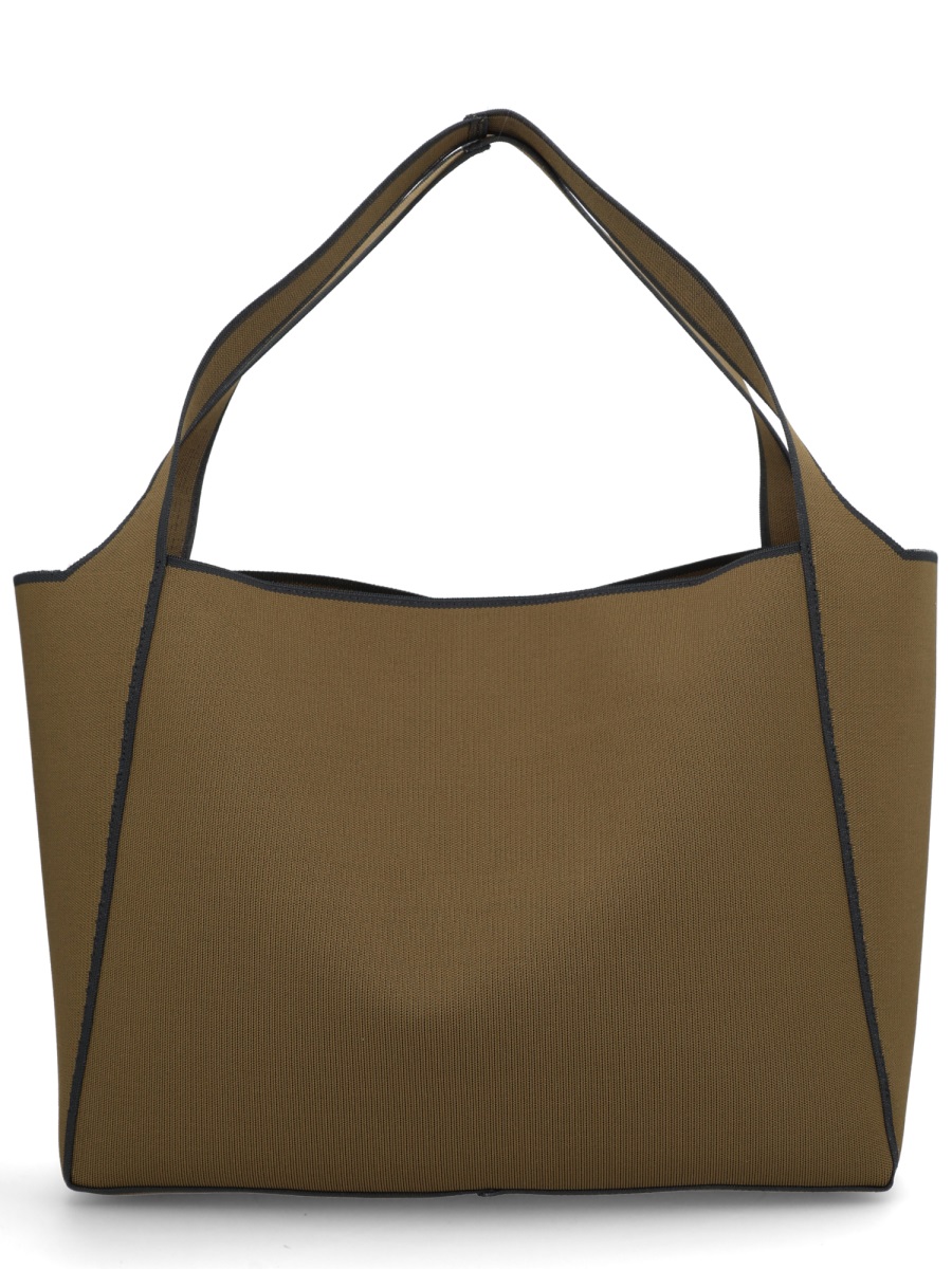 Stella McCartney Structured Brown Tote Bag with Circular Logo Design Groen