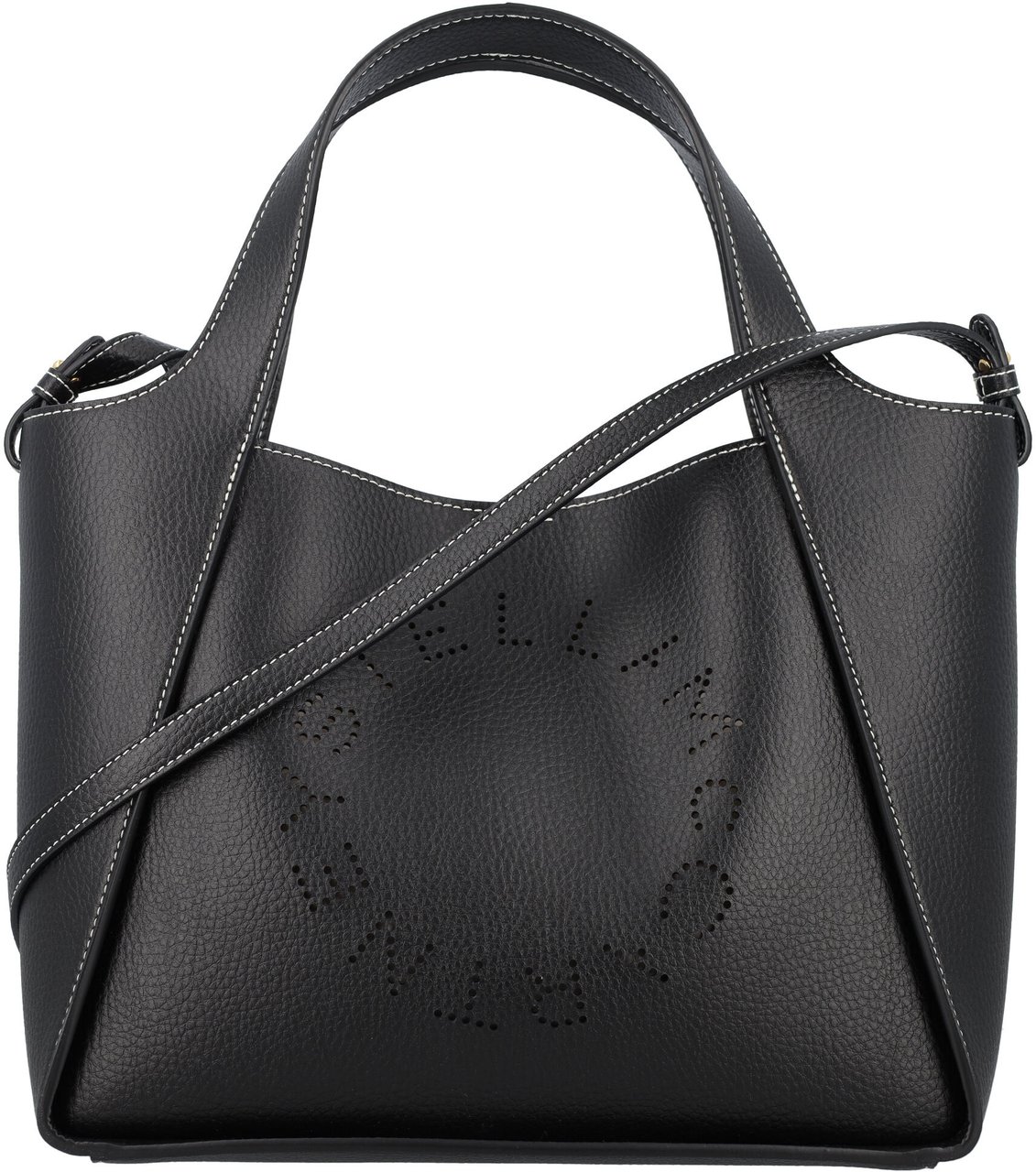 Stella McCartney Logo Crossbody Tote Bag Embossed Grainy Nero Zwart