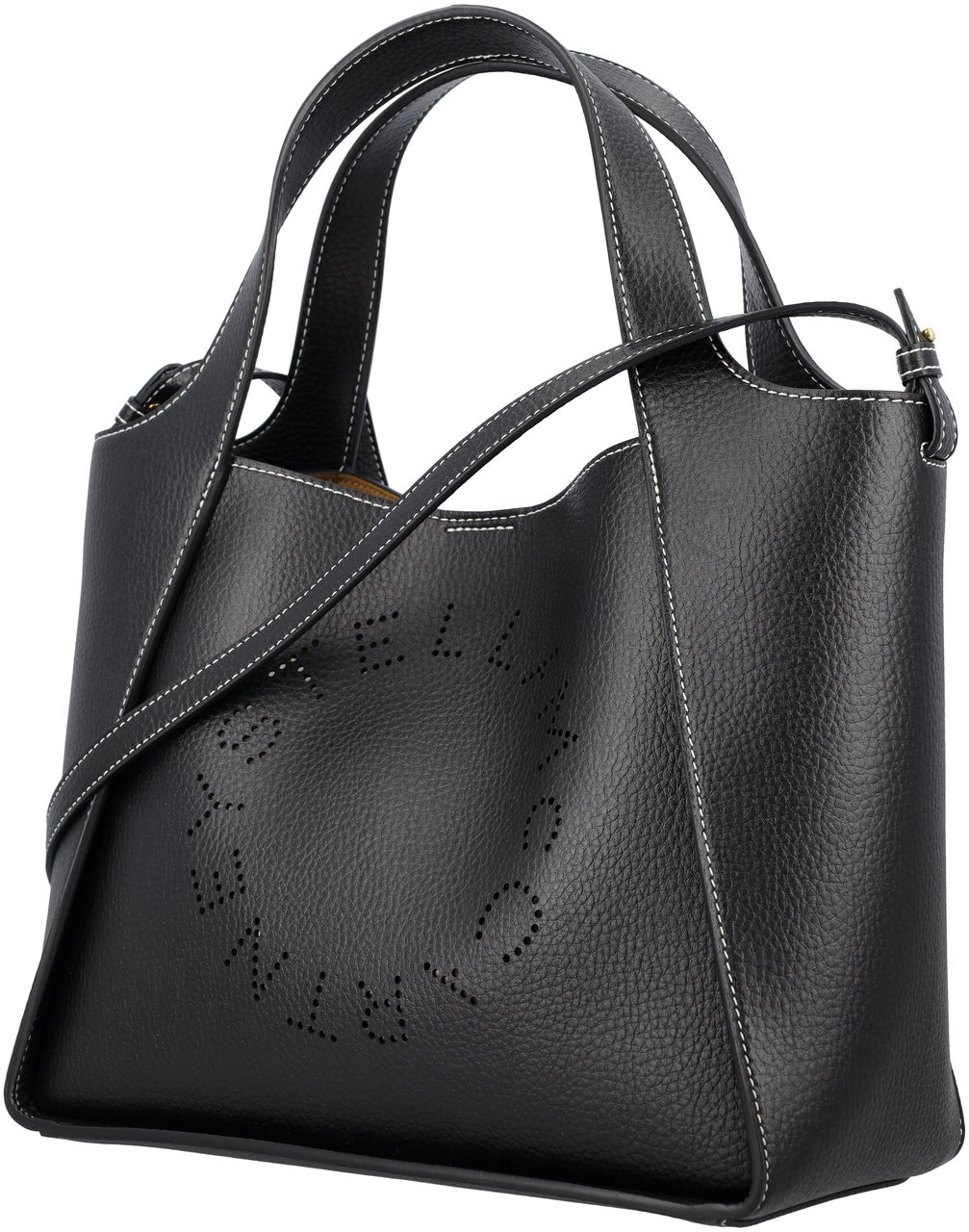 Stella McCartney Logo Crossbody Tote Bag Embossed Grainy Nero Zwart