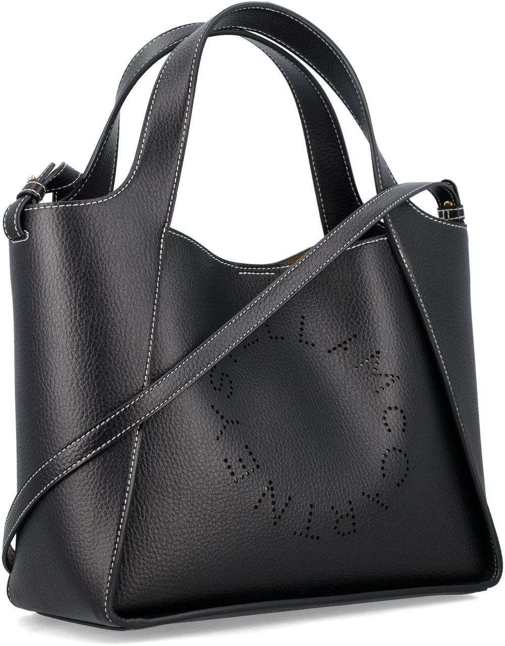 Stella McCartney Logo Crossbody Tote Bag Embossed Grainy Nero Zwart