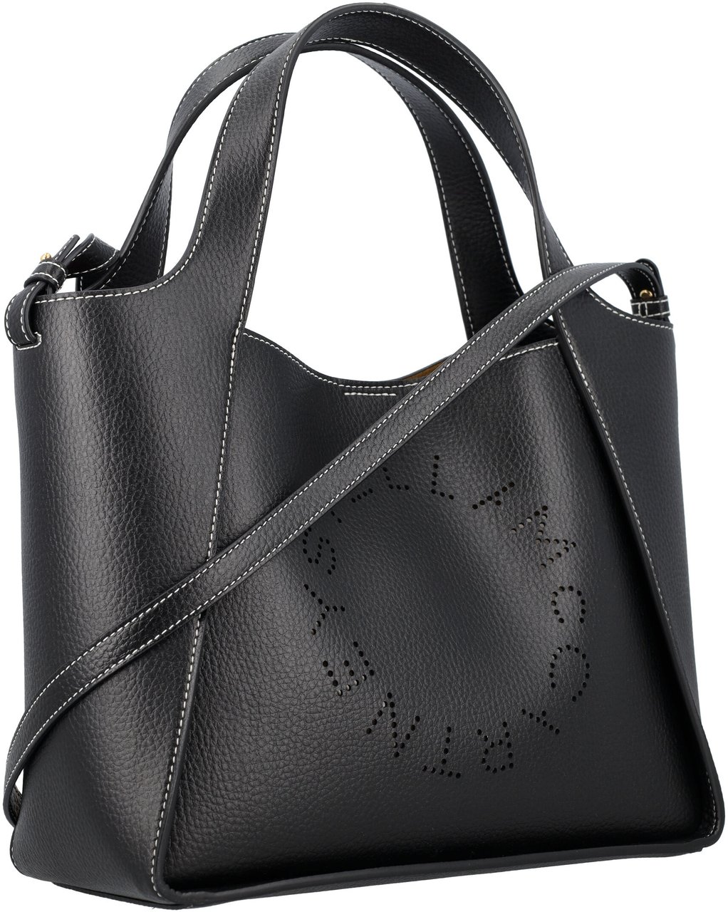 Stella McCartney Logo Crossbody Tote Bag Embossed Grainy Nero Zwart