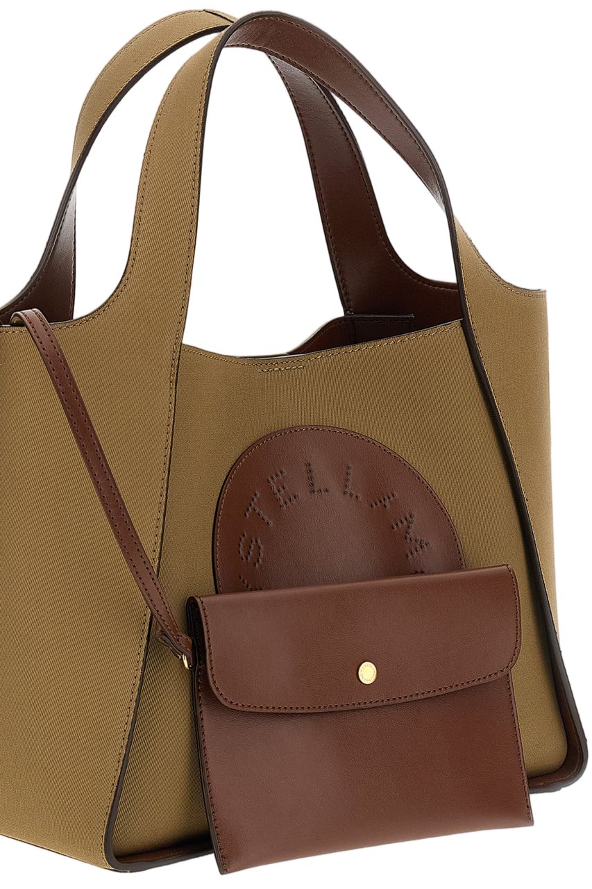 Stella McCartney Beige Circular Logo Perforated Crossbody Bag Bruin