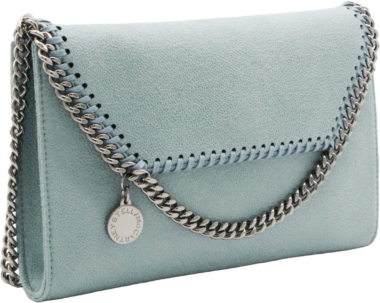 Stella McCartney Textured Polyester Clutch With Silver Chain Strap Grijs