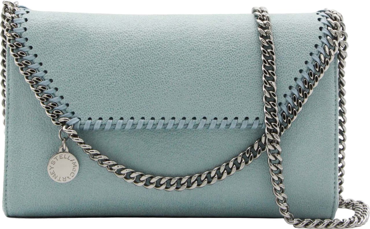 Stella McCartney Textured Polyester Clutch With Silver Chain Strap Grijs
