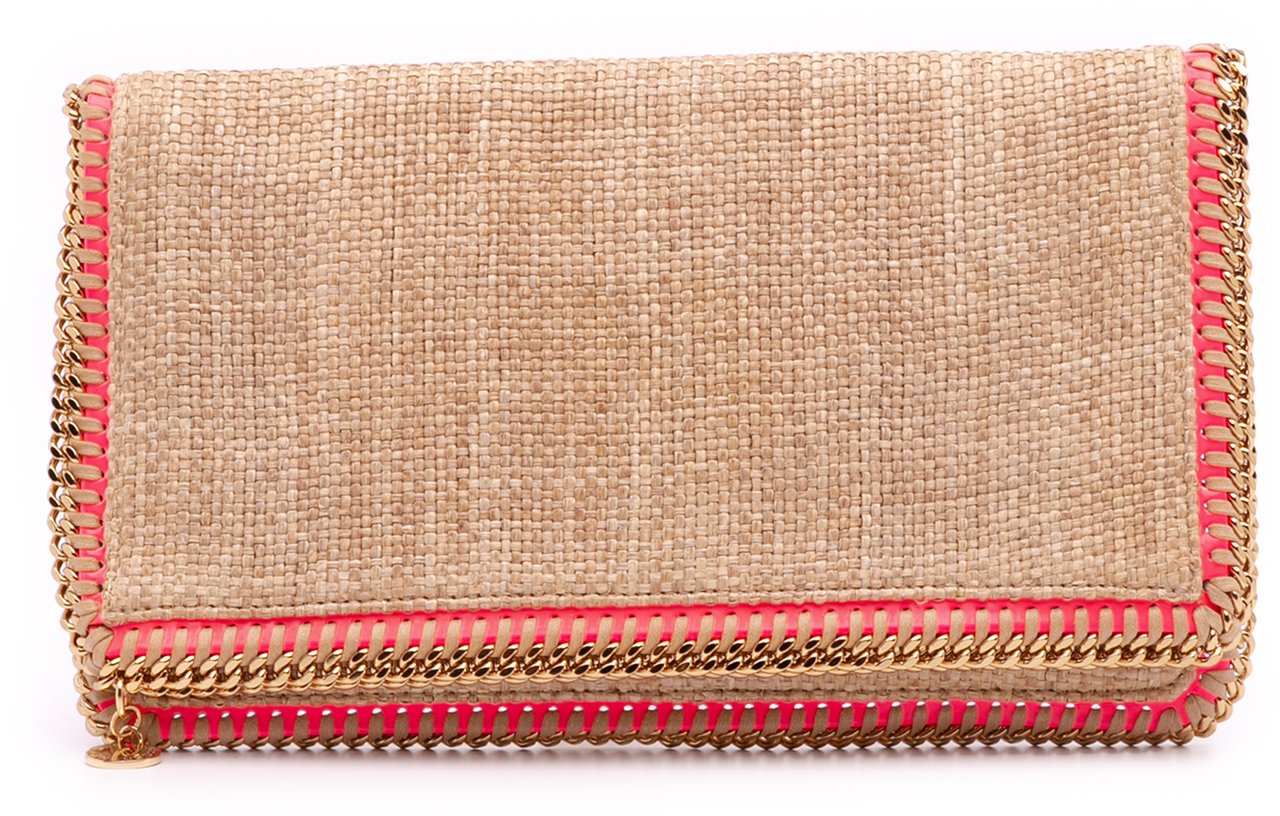 Stella McCartney Raffia Falabella Fold Over Clutch Bruin
