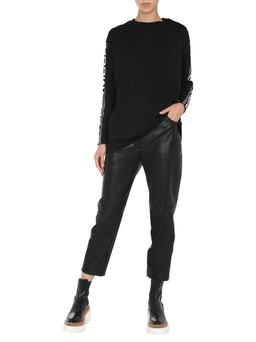 Stella McCartney Long-Sleeve Graphic Round Neck T-Shirt Zwart