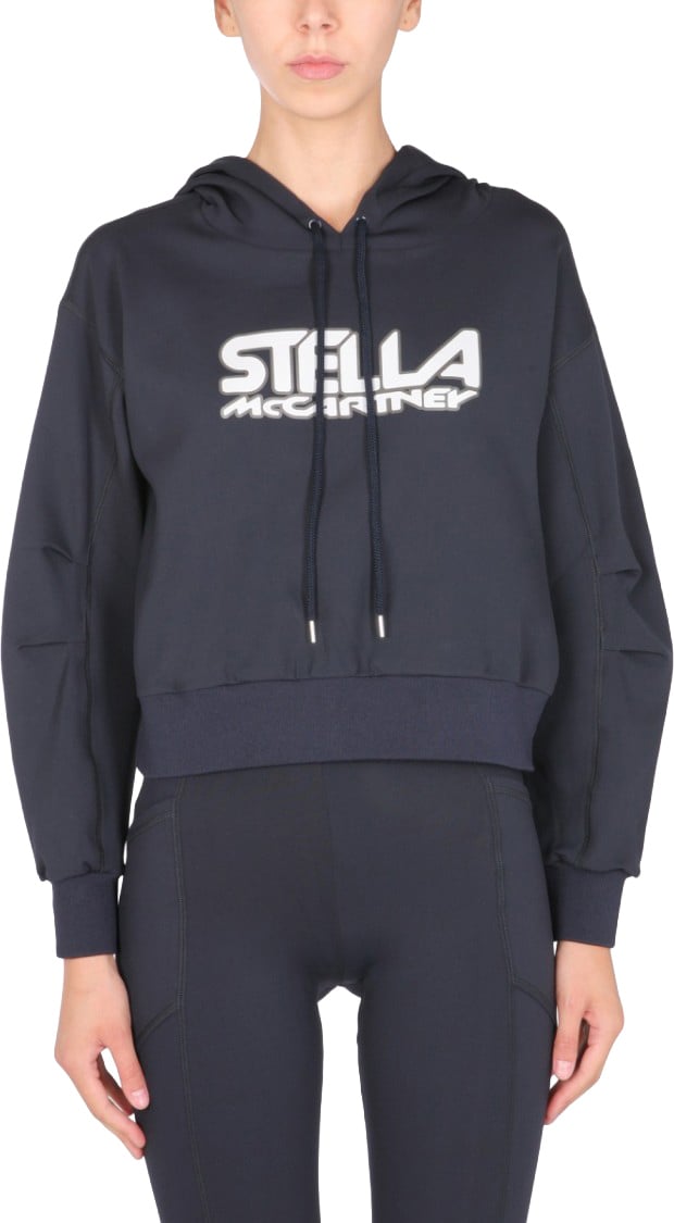 Stella McCartney Cropped Scuba Sweatshirt With Bold Logo Zwart