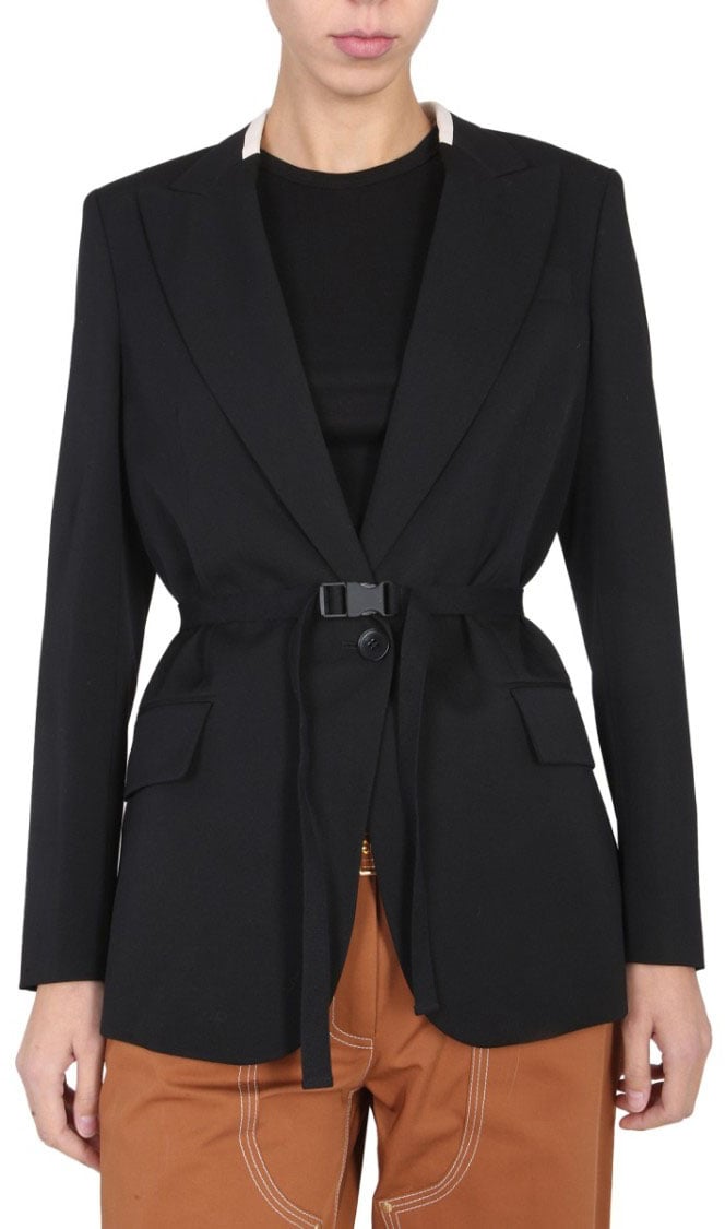 Stella McCartney Belted Blazer With Peaked Lapels Zwart