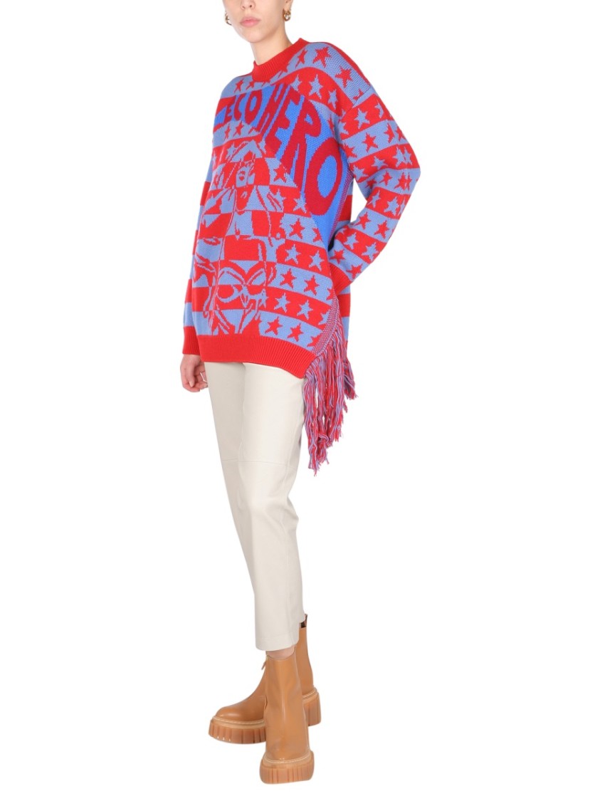 Stella McCartney Fringed Oversized Crew Neck Sweater Roze