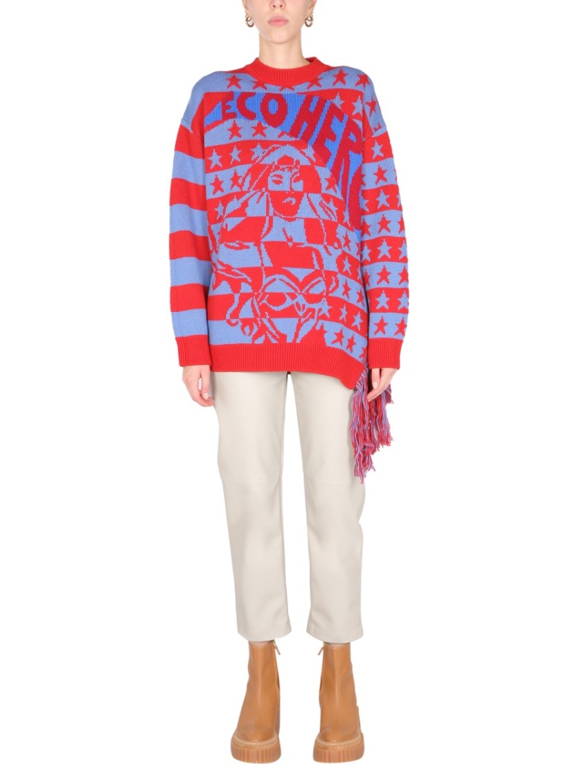 Stella McCartney Fringed Oversized Crew Neck Sweater Roze