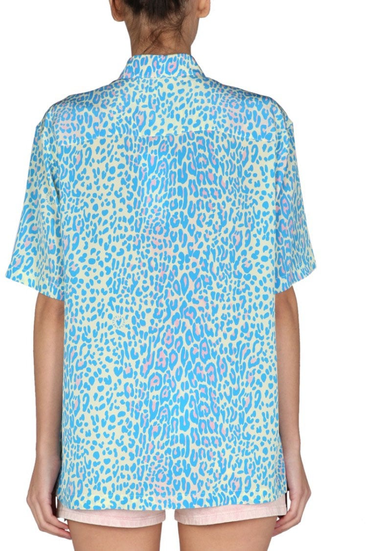 Stella McCartney Short-Sleeved Silk Top With Pointed Collar Blauw