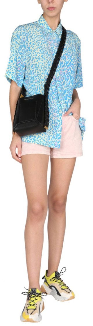 Stella McCartney Short-Sleeved Silk Top With Pointed Collar Blauw