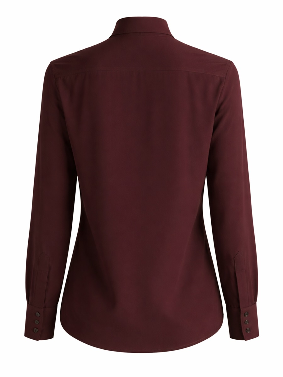 Stella McCartney Burgundy Silk Tie-Neck Fitted Blouse Zwart