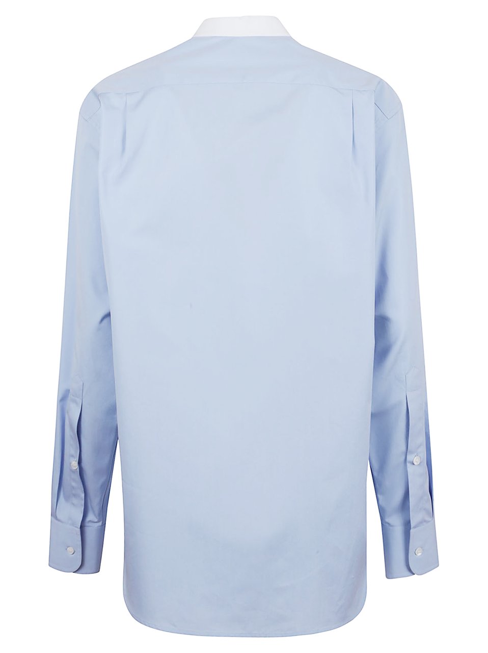 Stella McCartney Light Blue Poplin Shirt with Contrasting Panel and Embroidery Blauw