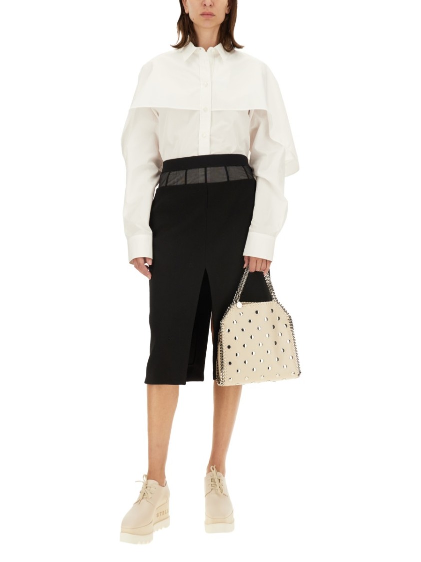 Stella McCartney Mid-Length Black Wool Skirt With Unique Split Detail Zwart