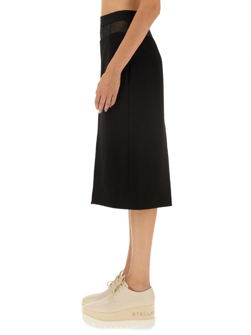 Stella McCartney Mid-Length Black Wool Skirt With Unique Split Detail Zwart