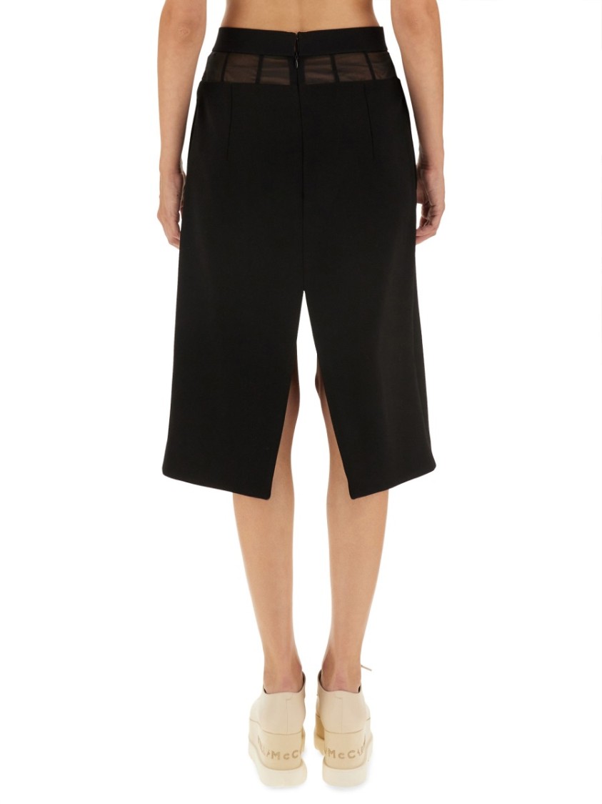 Stella McCartney Mid-Length Black Wool Skirt With Unique Split Detail Zwart