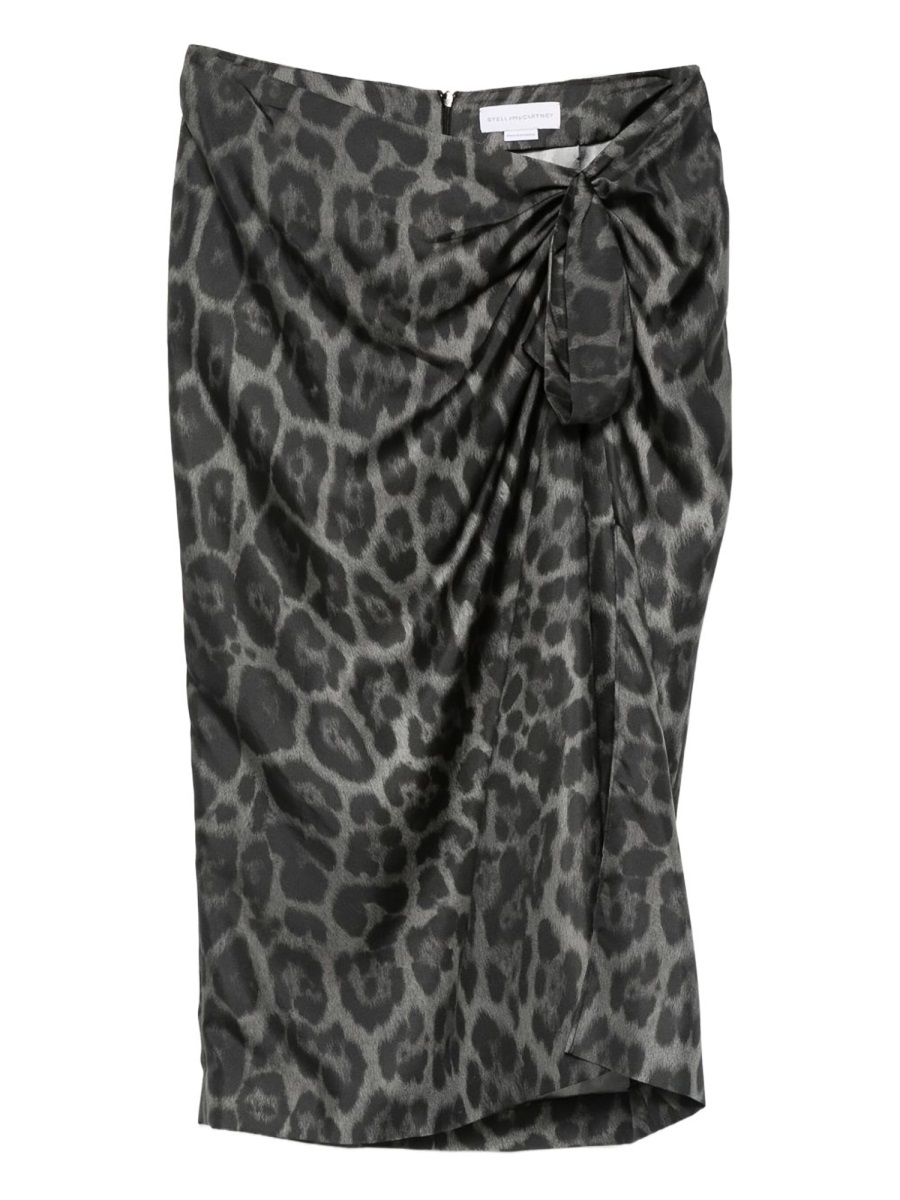 Stella McCartney Leopard Silk Gathered Draped Midi Skirt Zwart