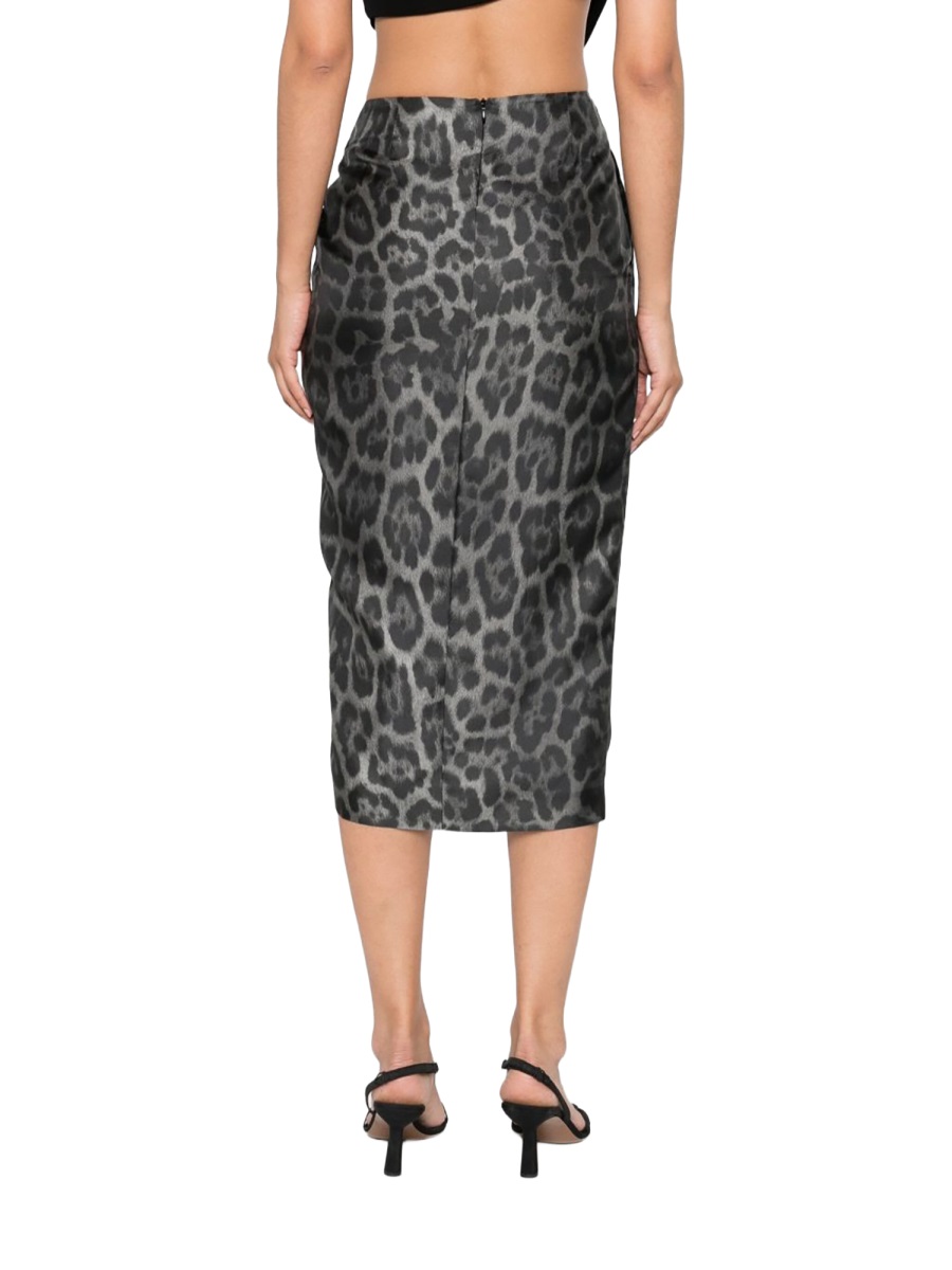 Stella McCartney Leopard Silk Gathered Draped Midi Skirt Zwart