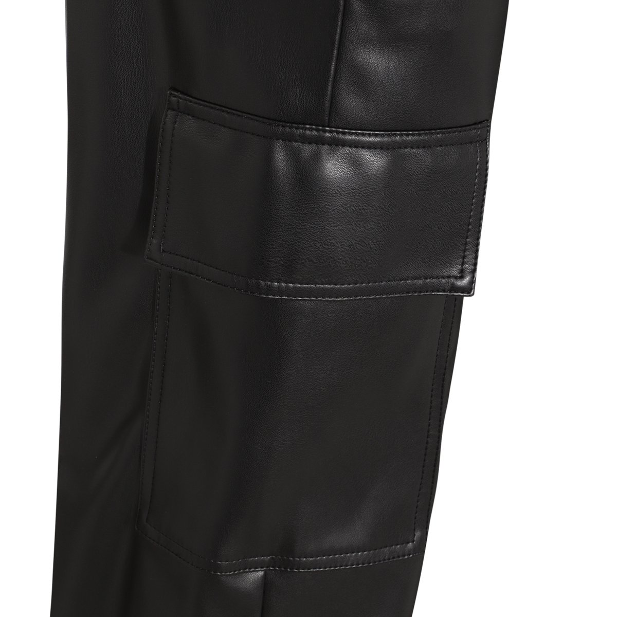 Stella McCartney Straight Leg Black Faux Leather Trousers With Utility Pockets Zwart