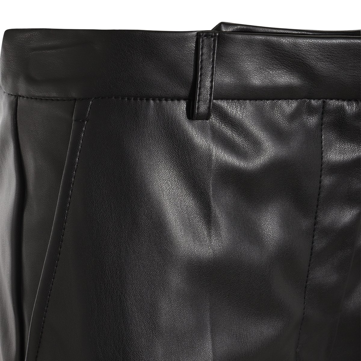 Stella McCartney Straight Leg Black Faux Leather Trousers With Utility Pockets Zwart