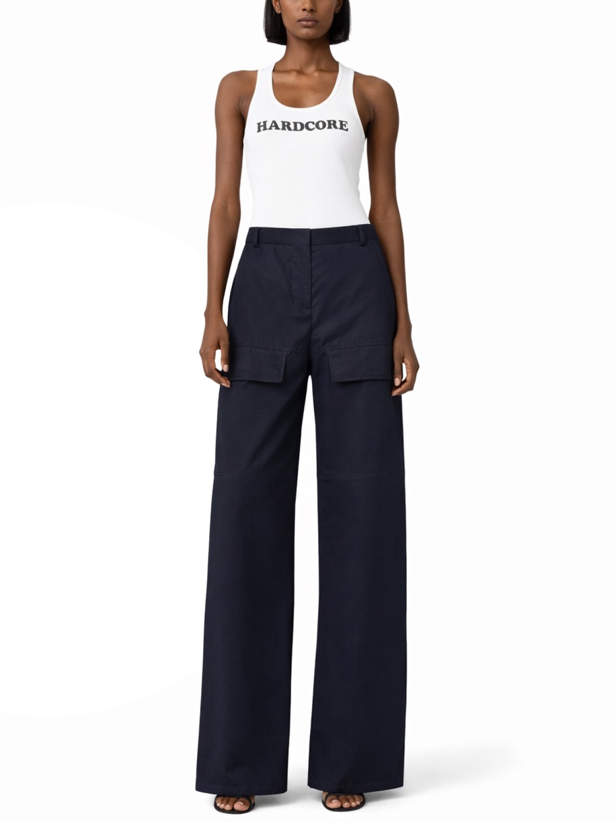 Stella McCartney High-Waist Wide-Leg Cotton Cargo Pants Zwart