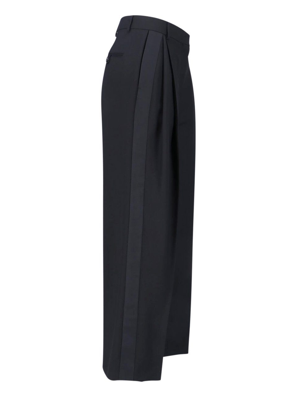 Stella McCartney Black Tailored Wool Satin Stripe Trousers Zwart
