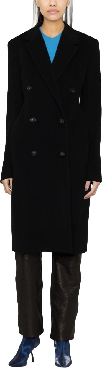 Stella McCartney Black Coat Double-Breasted Wool Peacoat Zwart