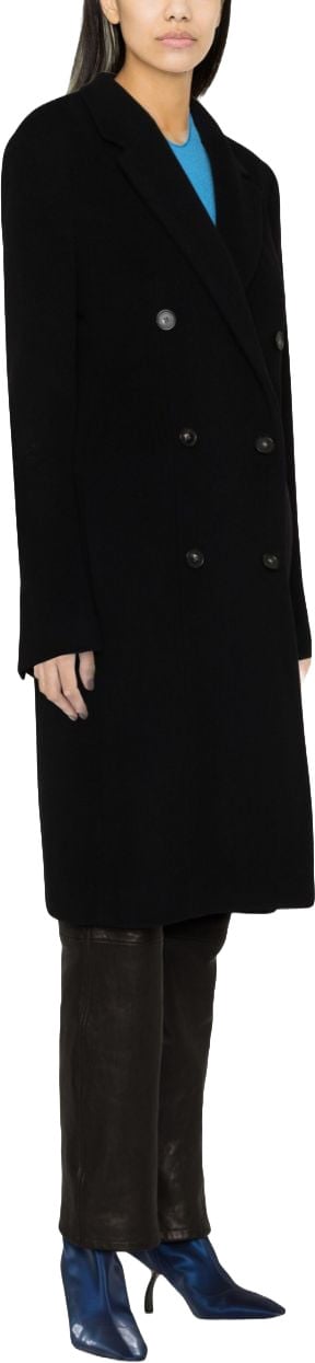 Stella McCartney Black Coat Double-Breasted Wool Peacoat Zwart