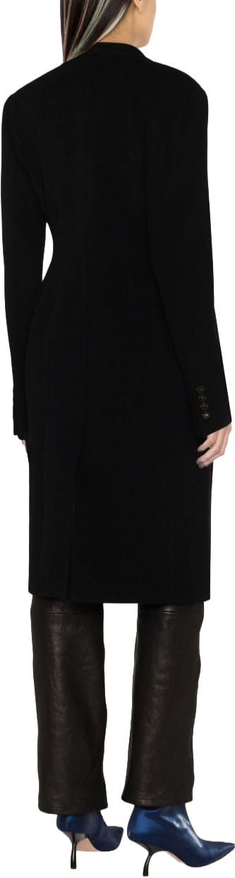 Stella McCartney Black Coat Double-Breasted Wool Peacoat Zwart
