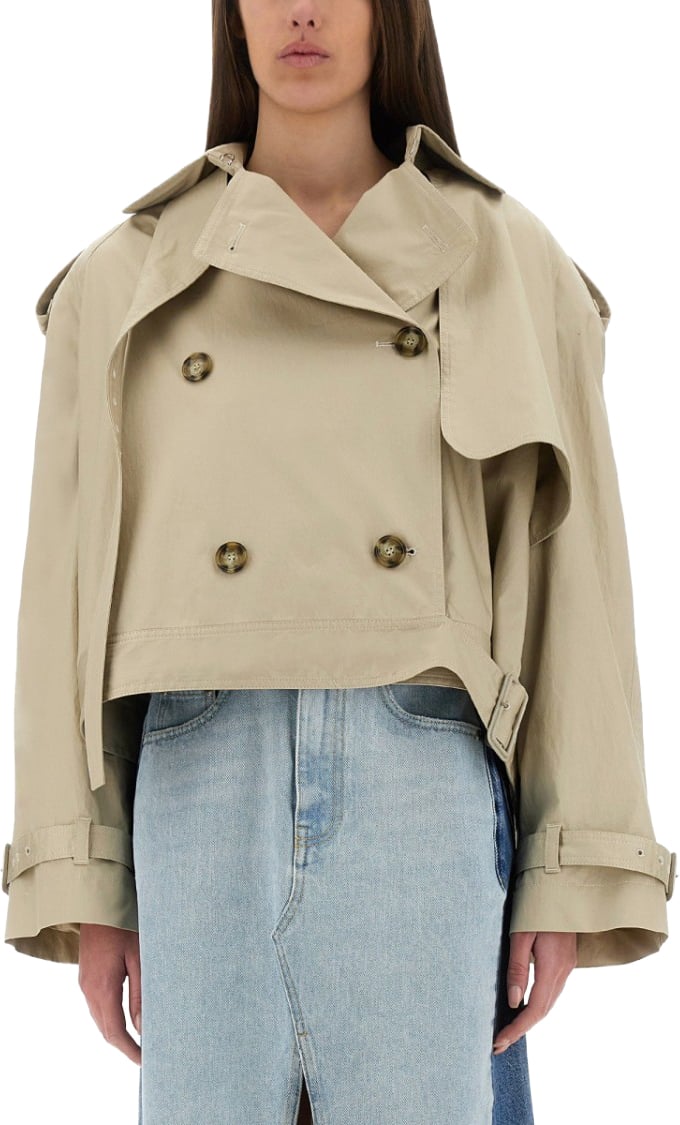 Stella McCartney Cropped Double-Breasted Trench Coat With Belt Neutraal